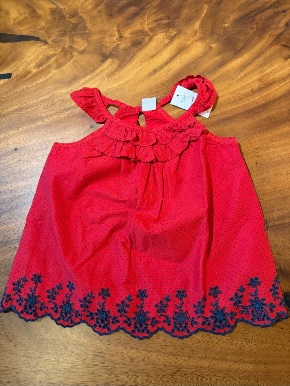 GAP Red Girls Ruffle Tank with Navy Floral Hem